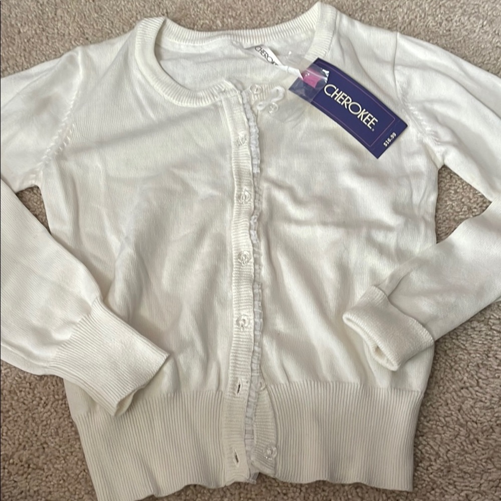 🎁 NWT Cherokee Girls Cream Cardigan Sweater